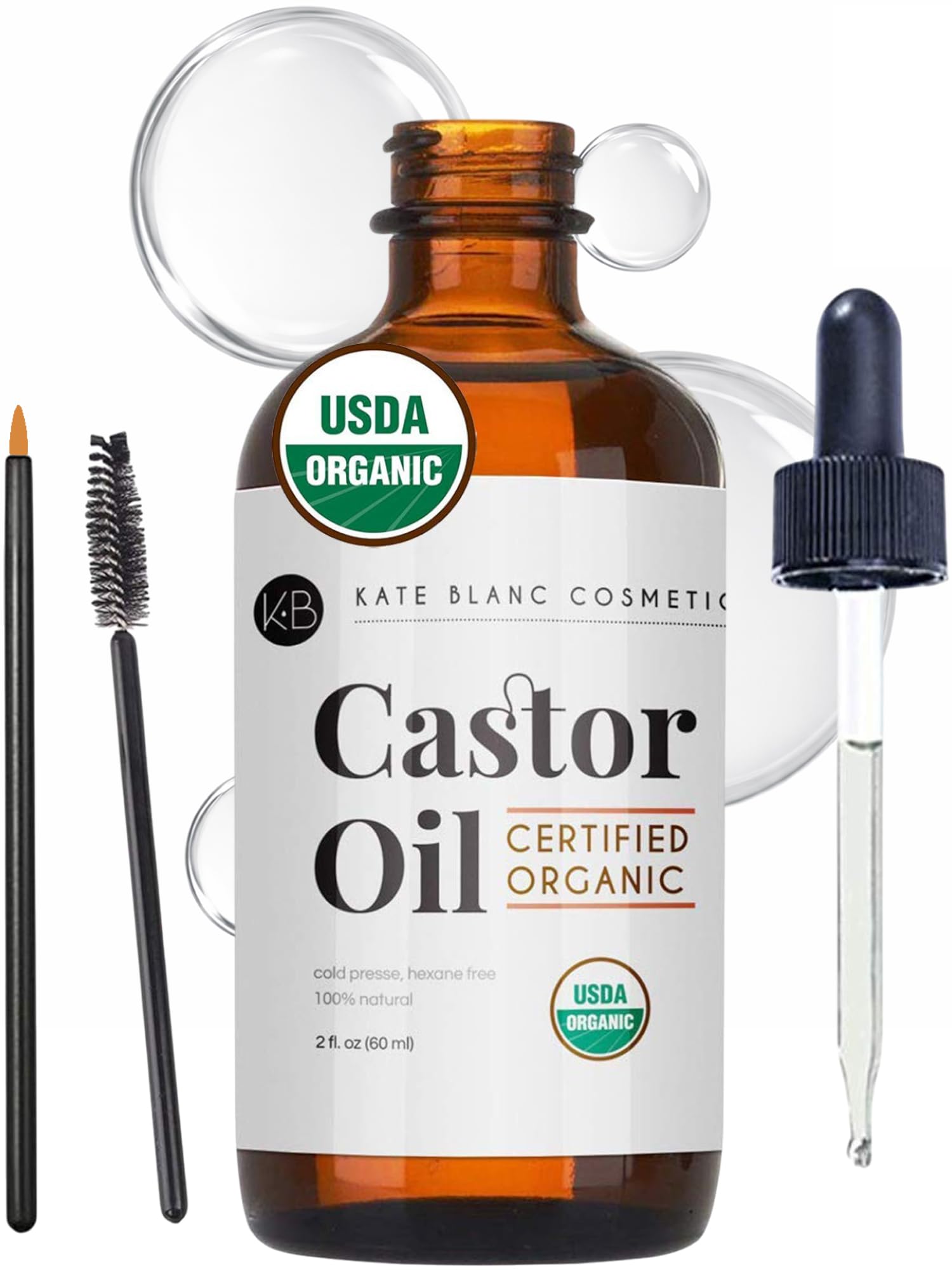 Kate Blanc Organic Castor Oil for Lashes & Hair Growth (2oz)