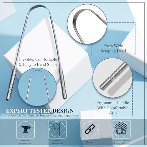 Stainless Steel Tongue Scraper - 2 Pack, Oral Care