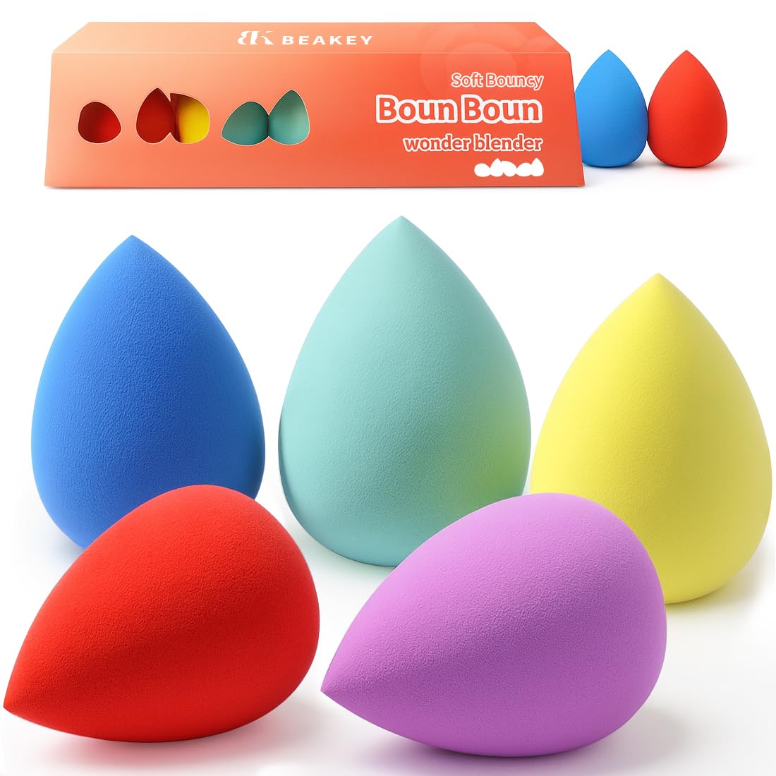 BEAKEY 5-Pack Makeup Sponges: Low Absorption Foundation Blenders